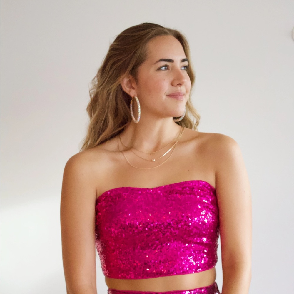 Cheryl Pink Sequin Strapless Top